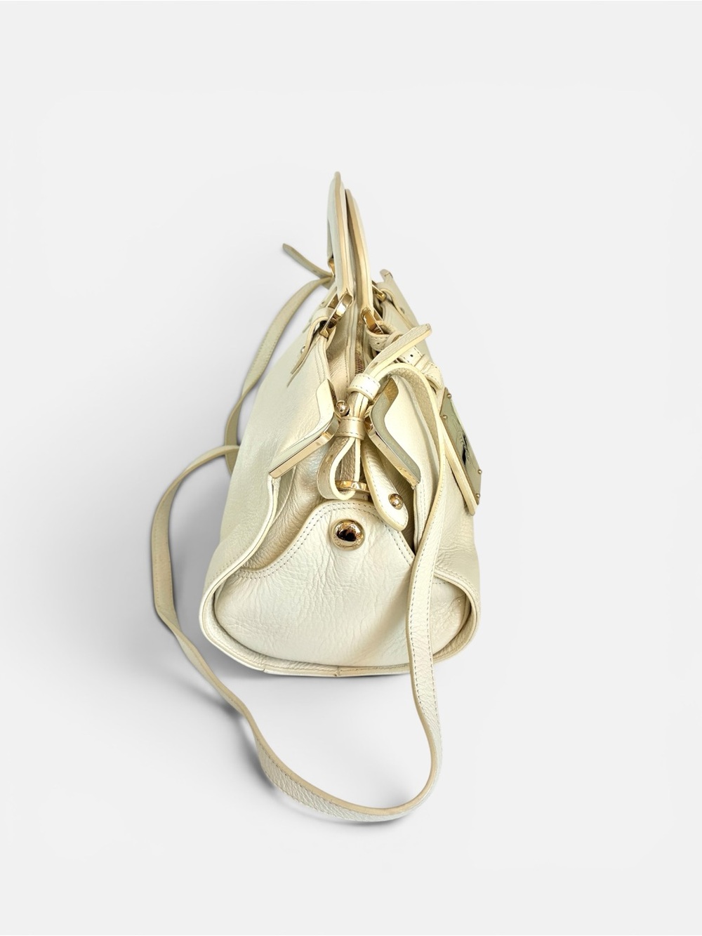 Bally White Pebbled Leather Top Handle Satchel Shoulder Bag Gold Hardware - Picture 4 of 12